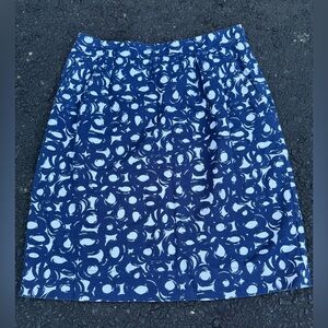 Boden Womens Navy White Patterned Lined Cotton Linen Pencil Skirt‎ Size 6 R